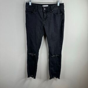 Free People Womens Jeans Size 26 Black Distressed Raw‎ Hem Cotton Blend